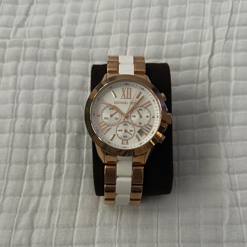 Michael Kors Rose Gold and White Watch